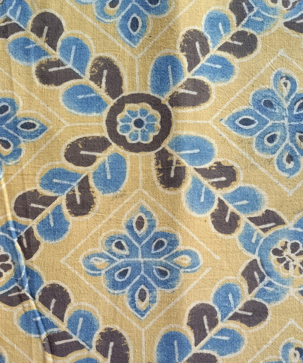 1m Yellow blue handspun handwoven cotton ajrakh print Blouse Piece