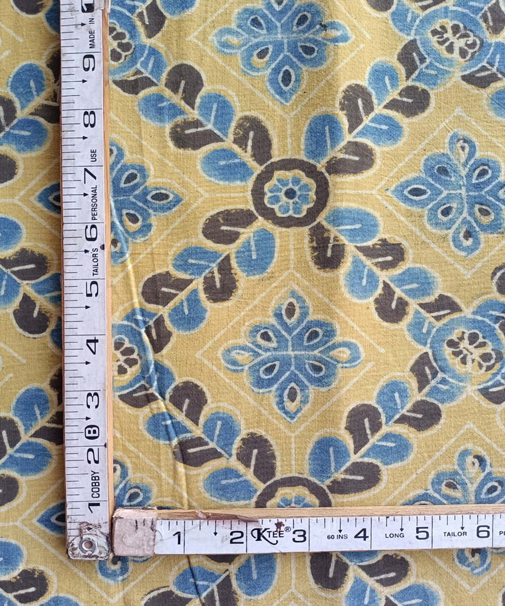 1m Yellow blue handspun handwoven cotton ajrakh print Blouse Piece