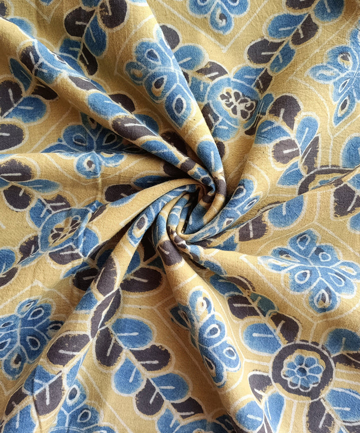 1m Yellow blue handspun handwoven cotton ajrakh print Blouse Piece