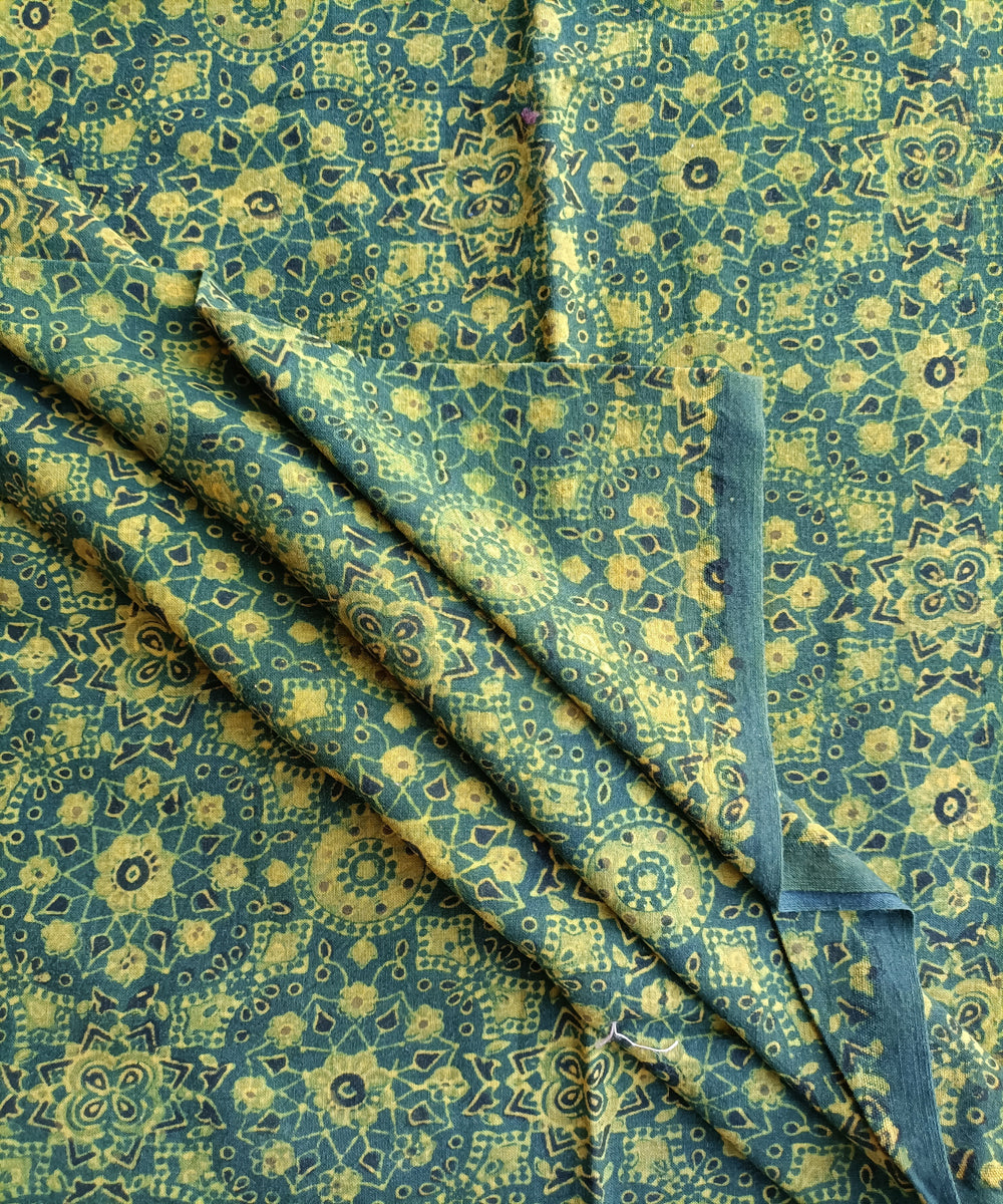 2.5 m Yellow green handspun handwoven cotton ajrakh kurta material