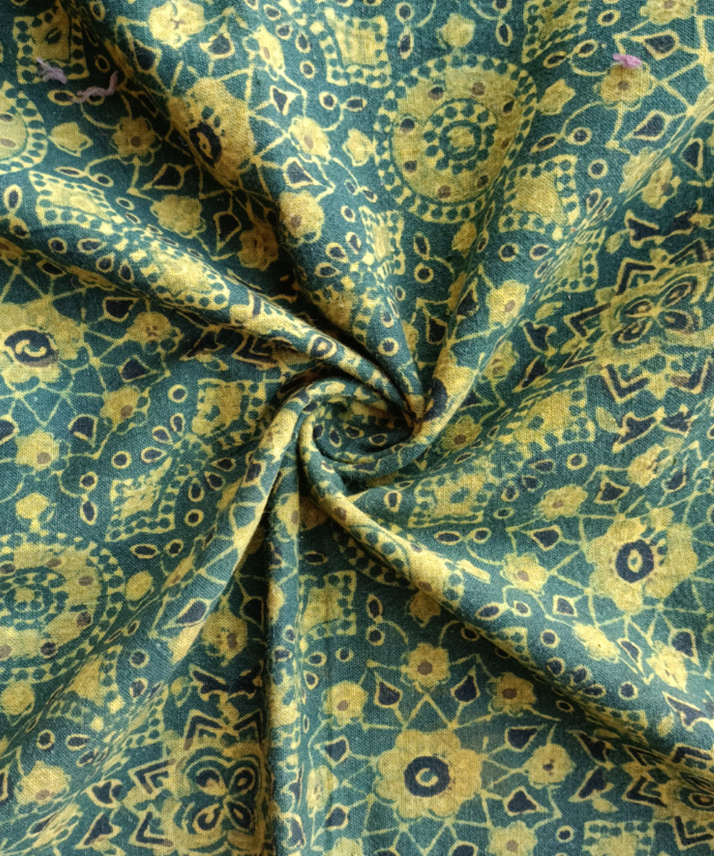 2.5 m Yellow green handspun handwoven cotton ajrakh kurta material