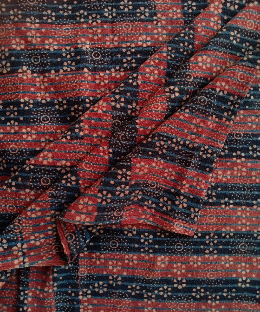 2.5 m Red black handspun handwoven cotton ajrakh print kurta material
