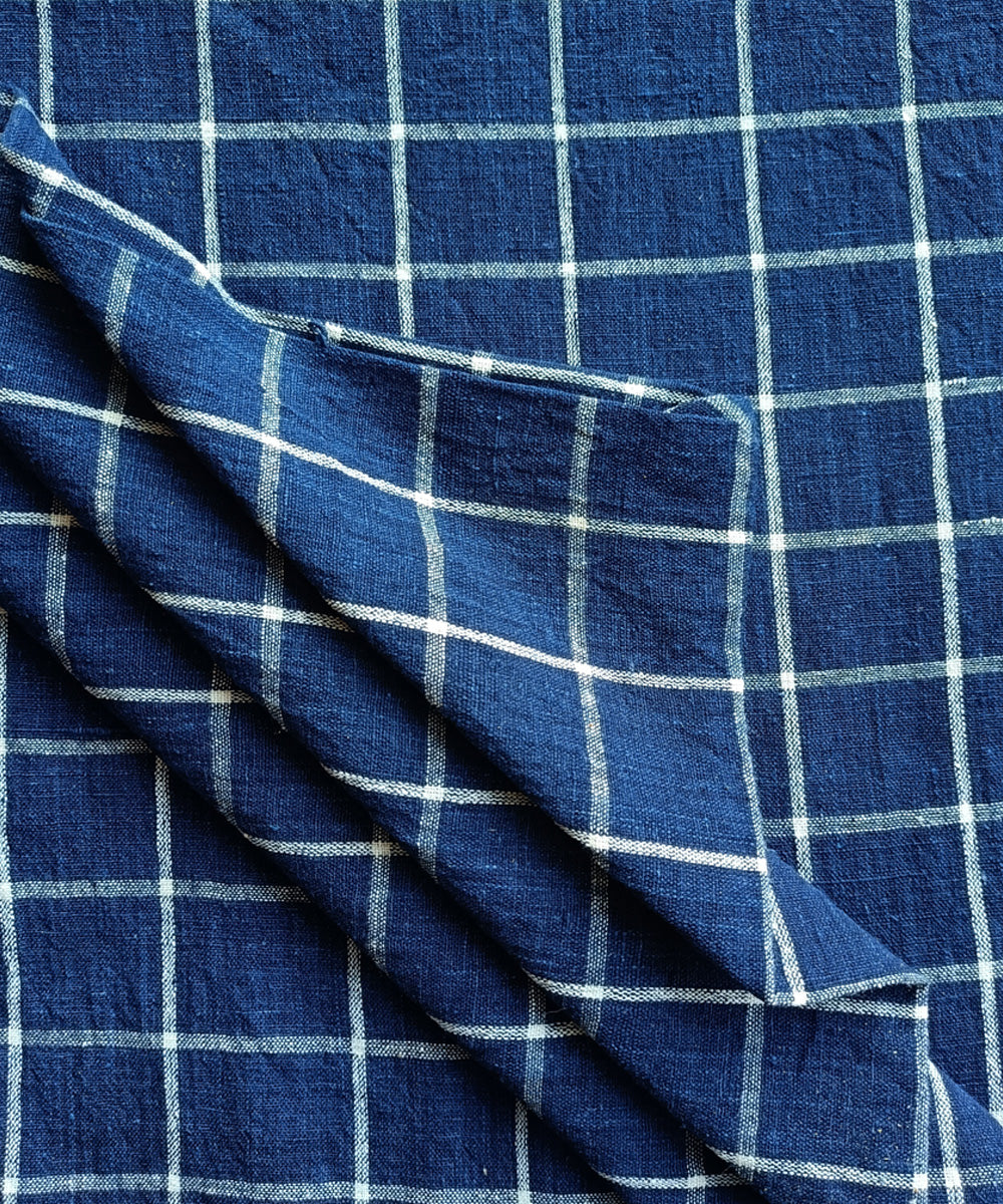 2.5m Indigo white handspun handloom checks cotton kurta material