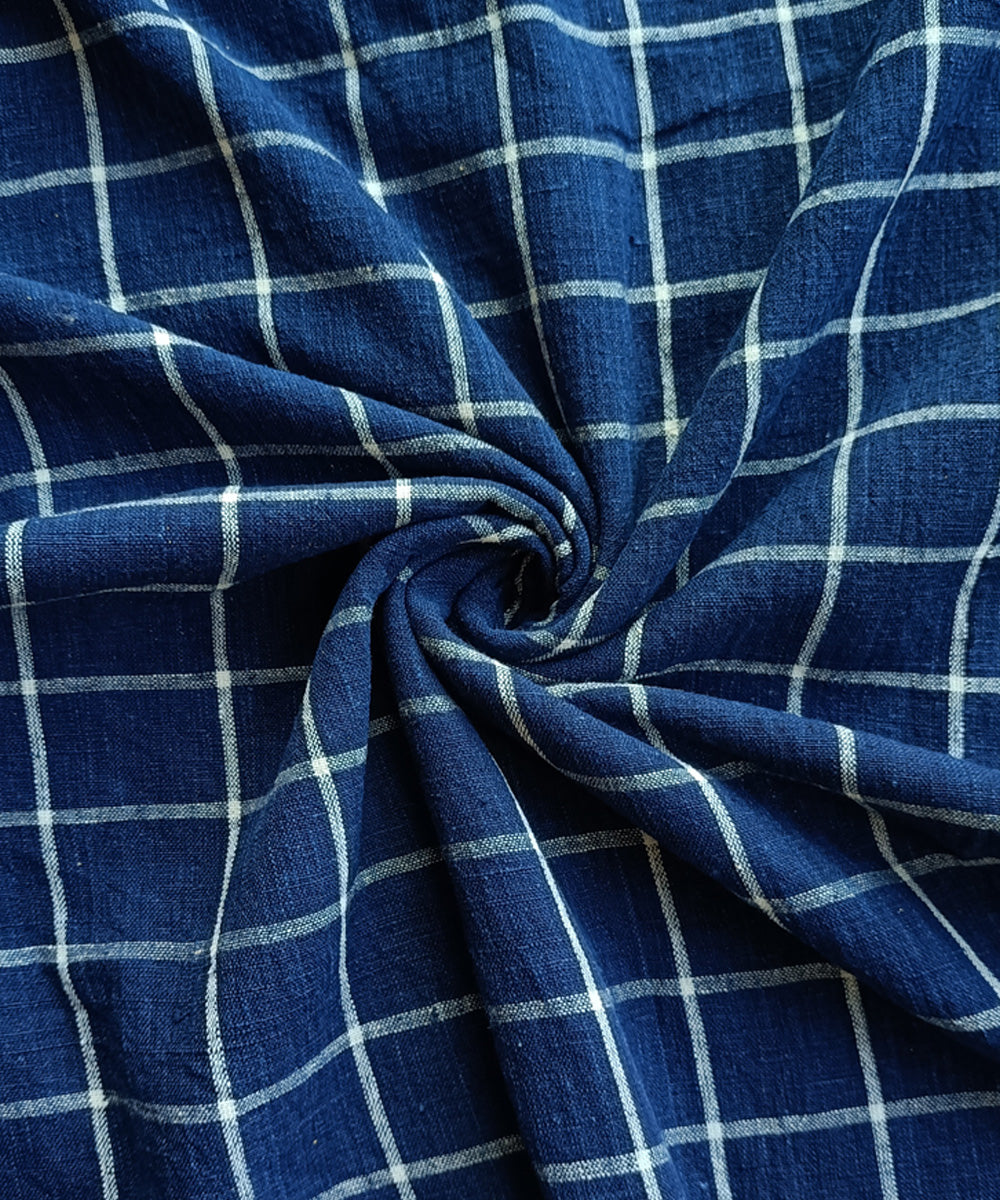 2.5m Indigo white handspun handloom checks cotton kurta material