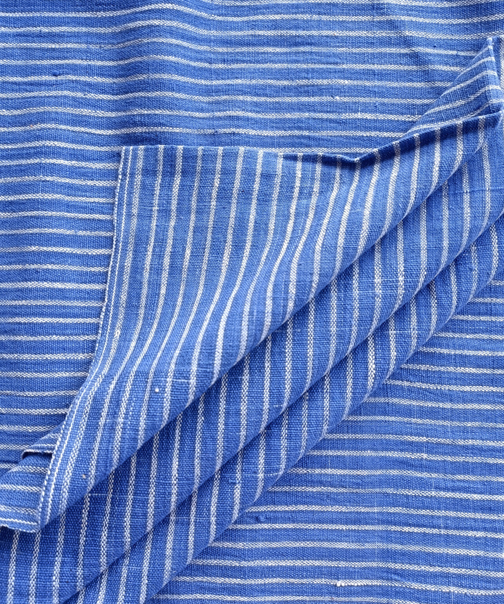 2.5m Blue white handspun handloom cotton stripes kurta material