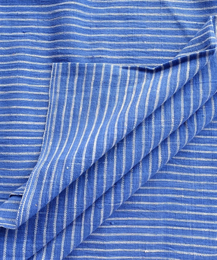 2.5m Blue white handspun handloom cotton stripes kurta material