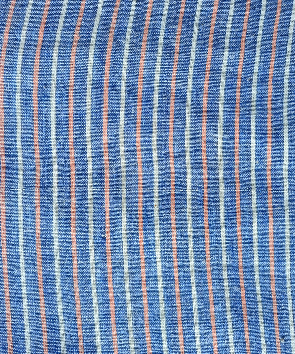 2.5m Blue white saffron handspun handloom cotton stripe kurta material