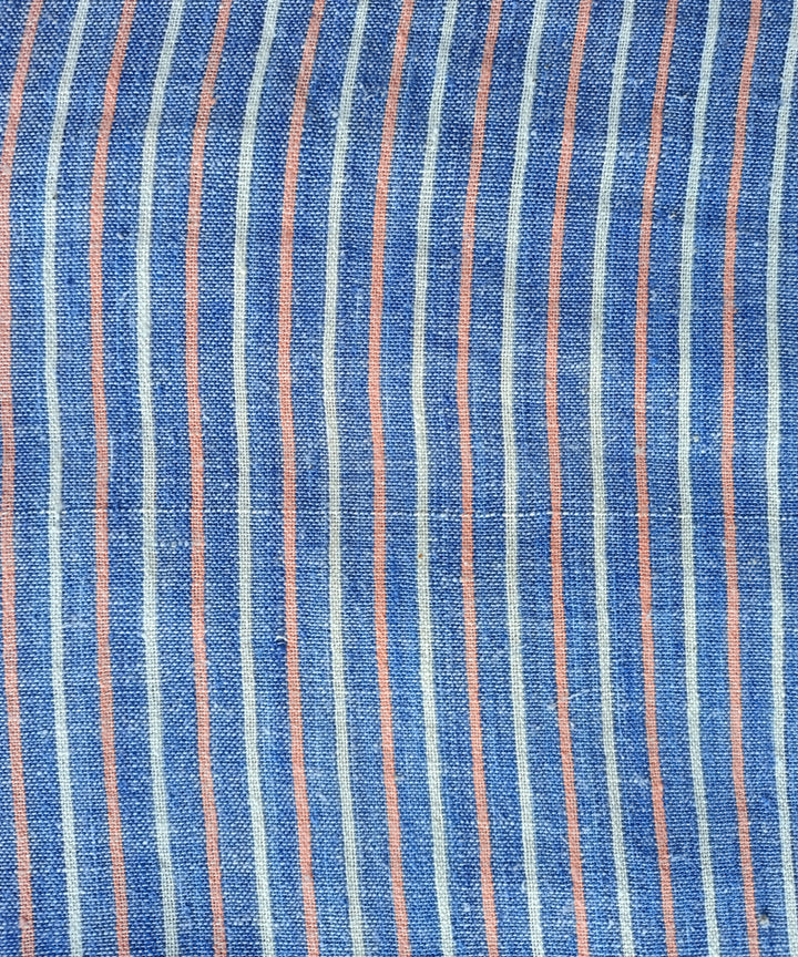 2.5m Blue white saffron handspun handloom cotton stripe kurta material
