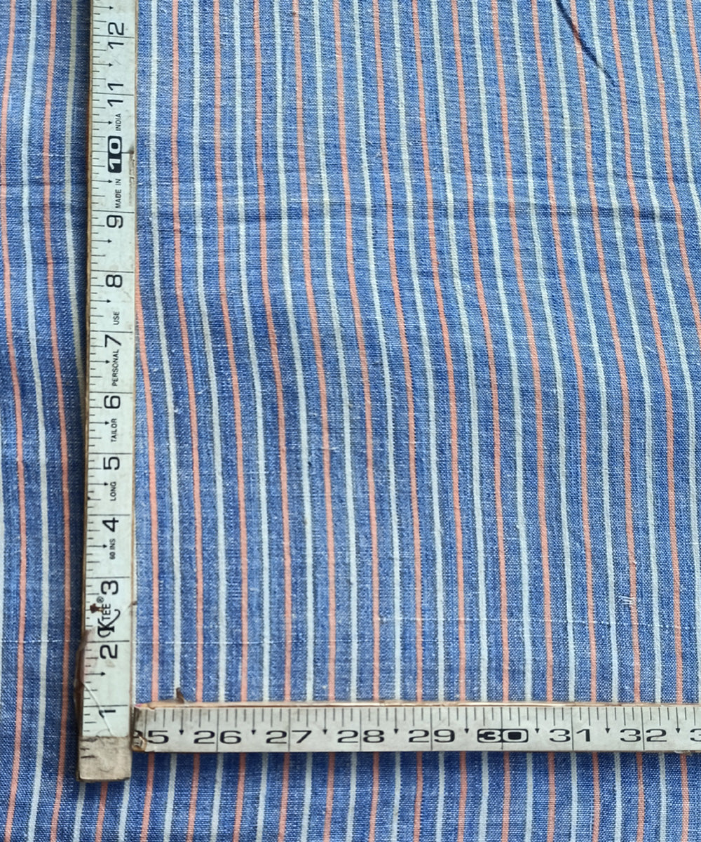 2.5m Blue white saffron handspun handloom cotton stripe kurta material