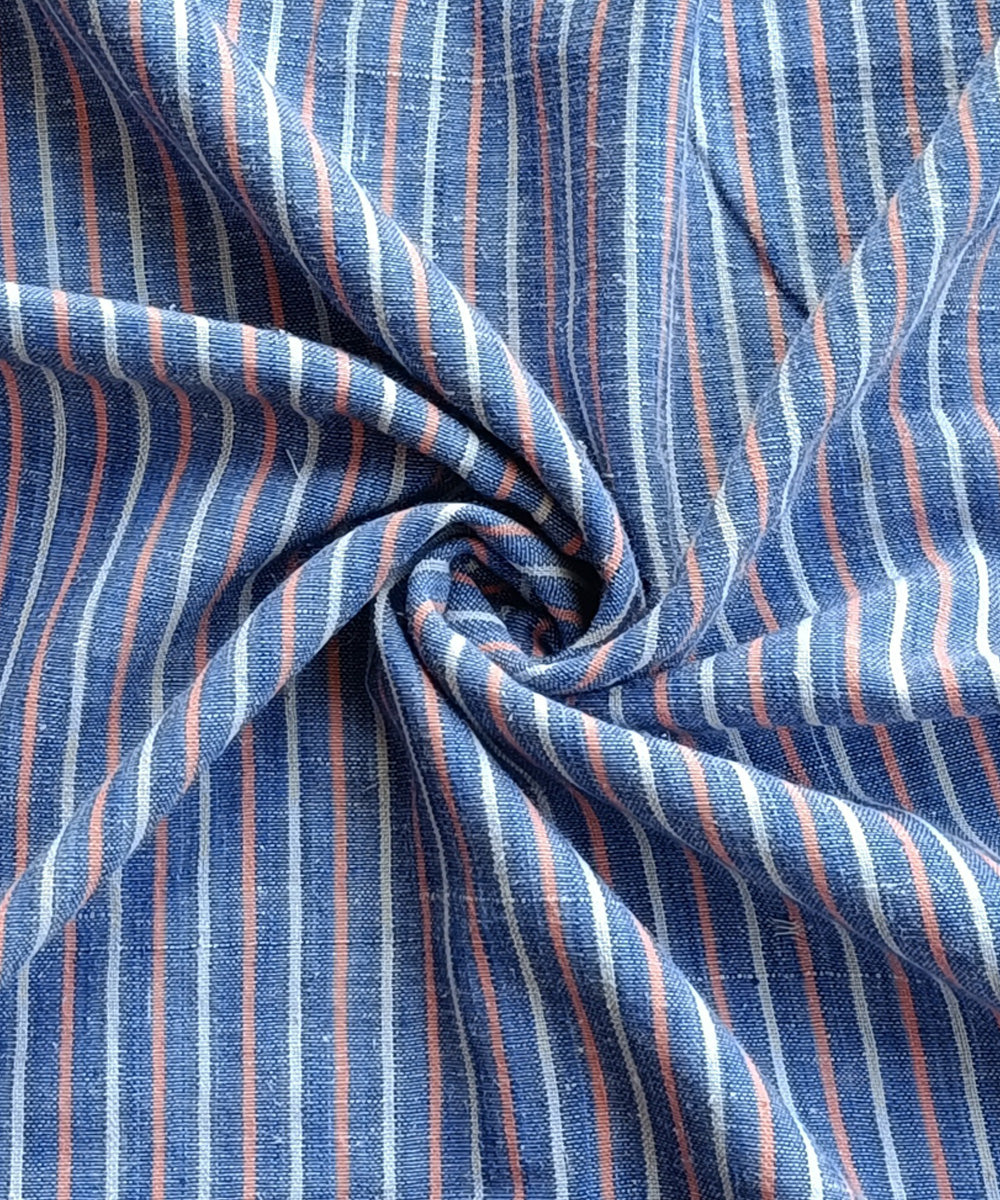 2.5m Blue white saffron handspun handloom cotton stripe kurta material