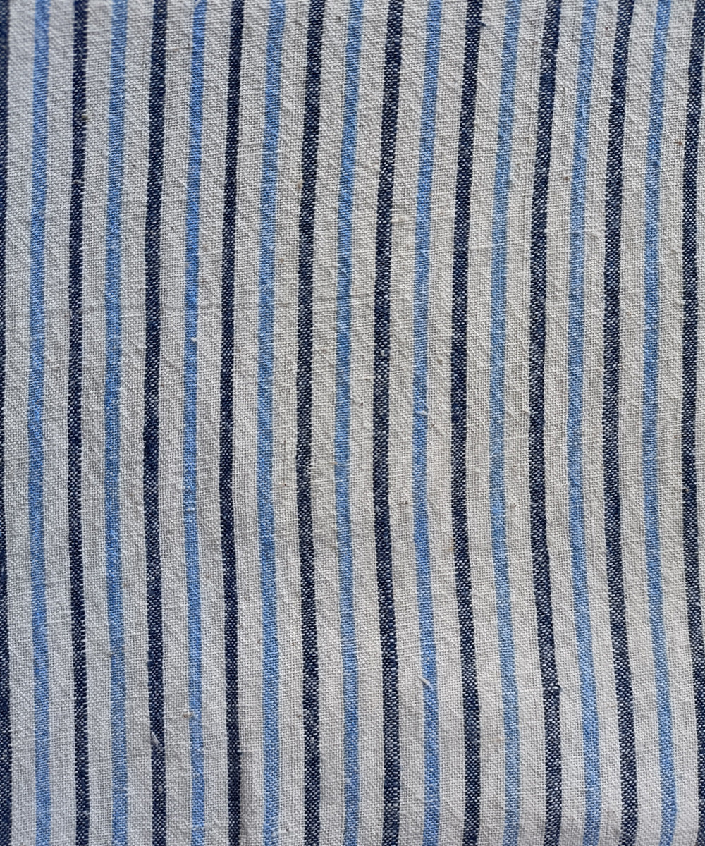 2.5m Blue white black handspun handloom cotton stripes kurta material