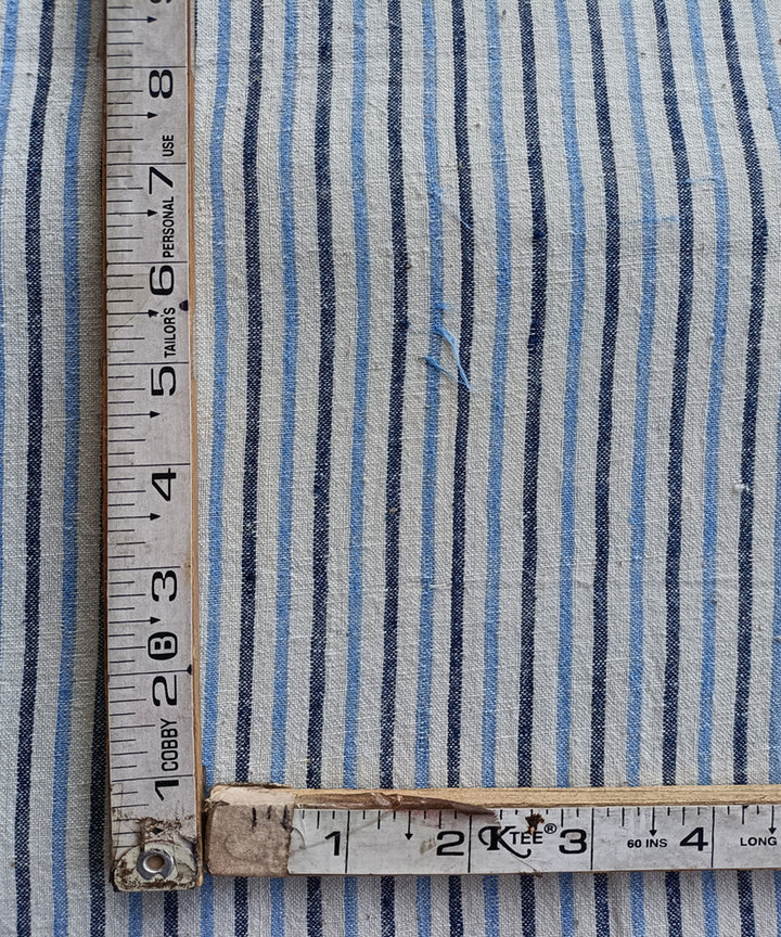 2.5m Blue white black handspun handloom cotton stripes kurta material