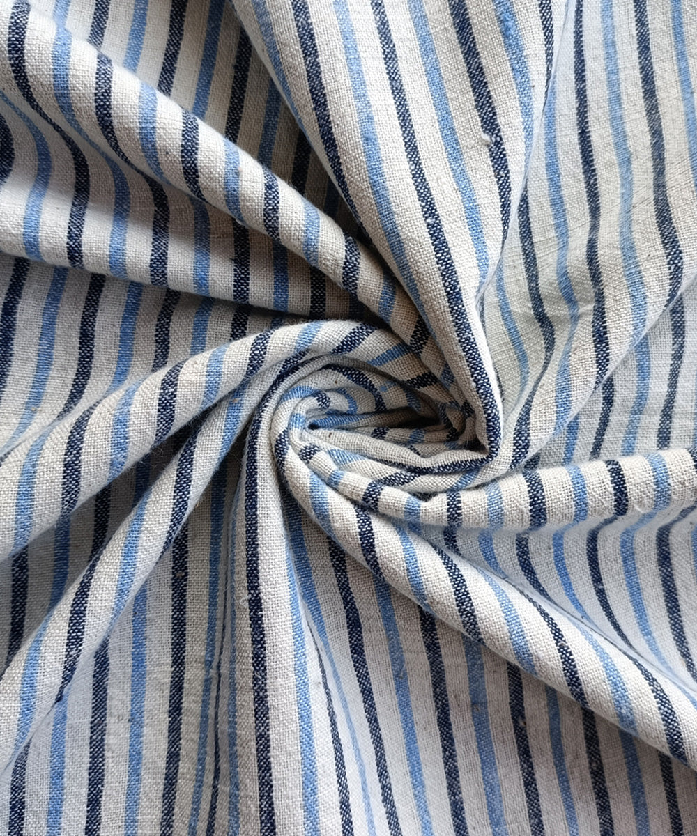 2.5m Blue white black handspun handloom cotton stripes kurta material