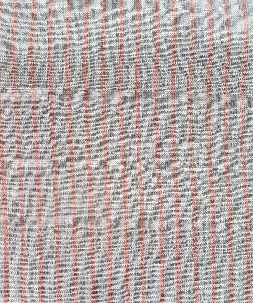 2.5m White pink handspun handloom cotton stripes kurta material