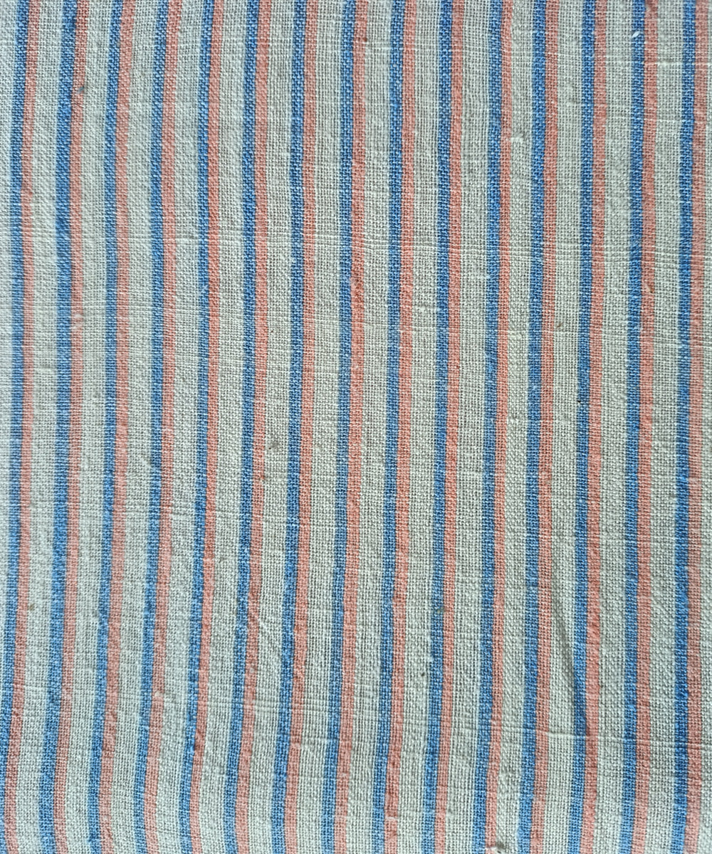 2.5m White blue pink handspun handloom cotton stripes kurta material