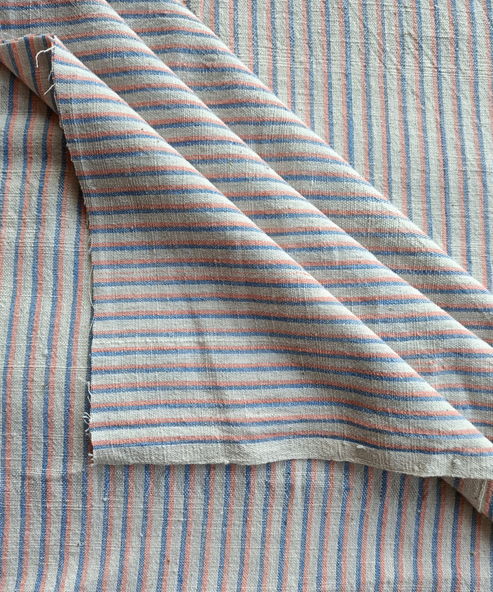 2.5m White blue pink handspun handloom cotton stripes kurta material
