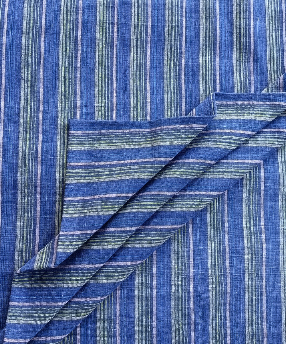 2.5m Cream blue handspun handloom cotton stripes kurta material