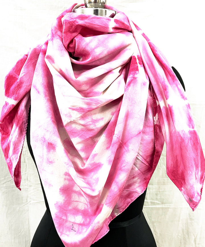Pink off white hand printed tie dye cotton scarf