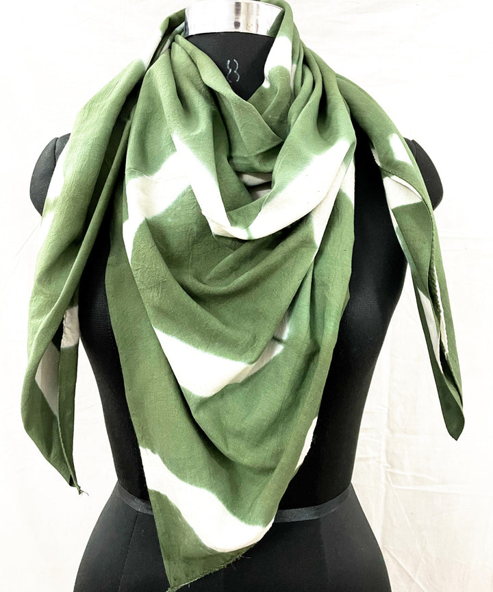 Green offwhite hand printed tie dye cotton scarf