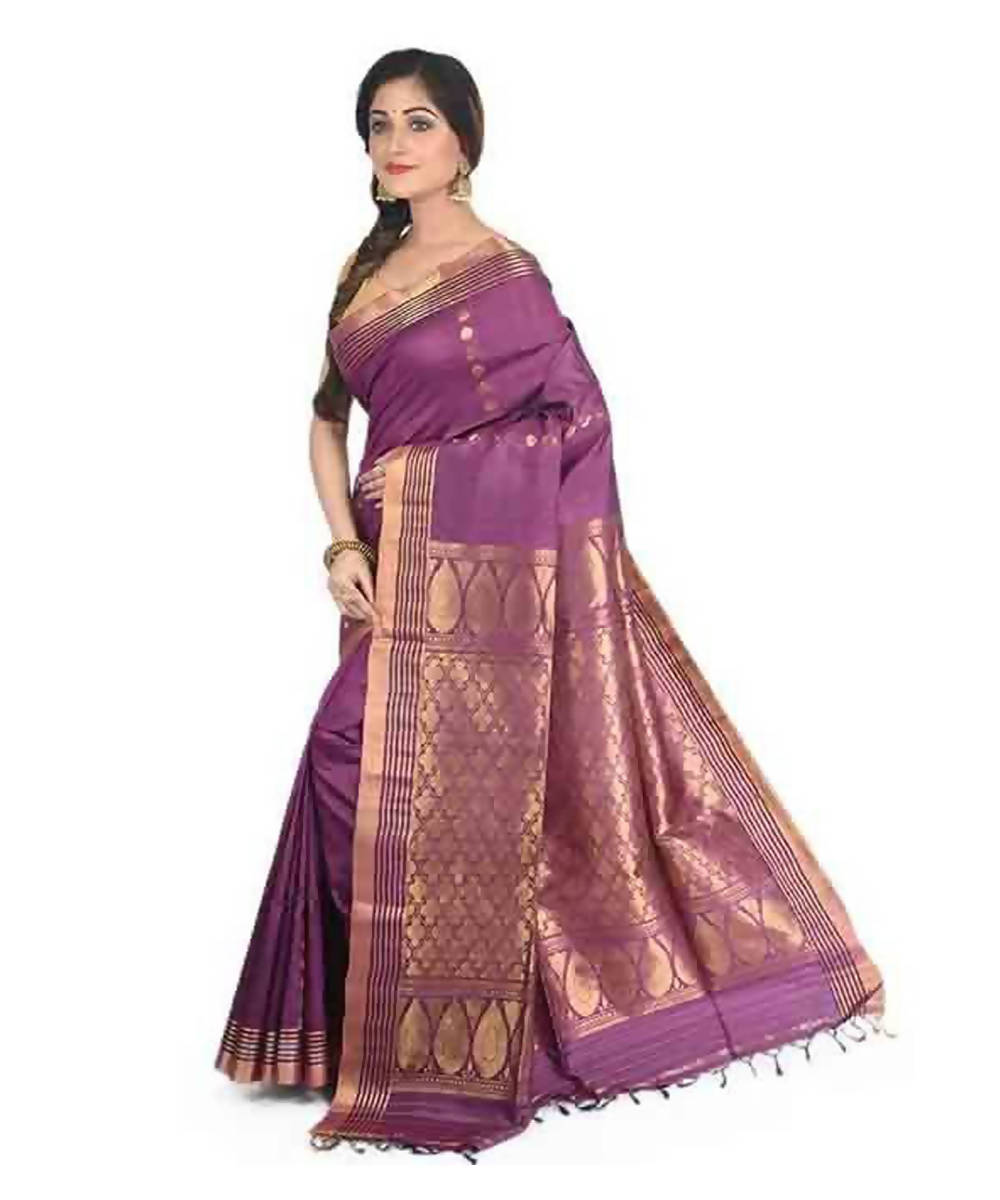 Purple handloom tussar silk saree