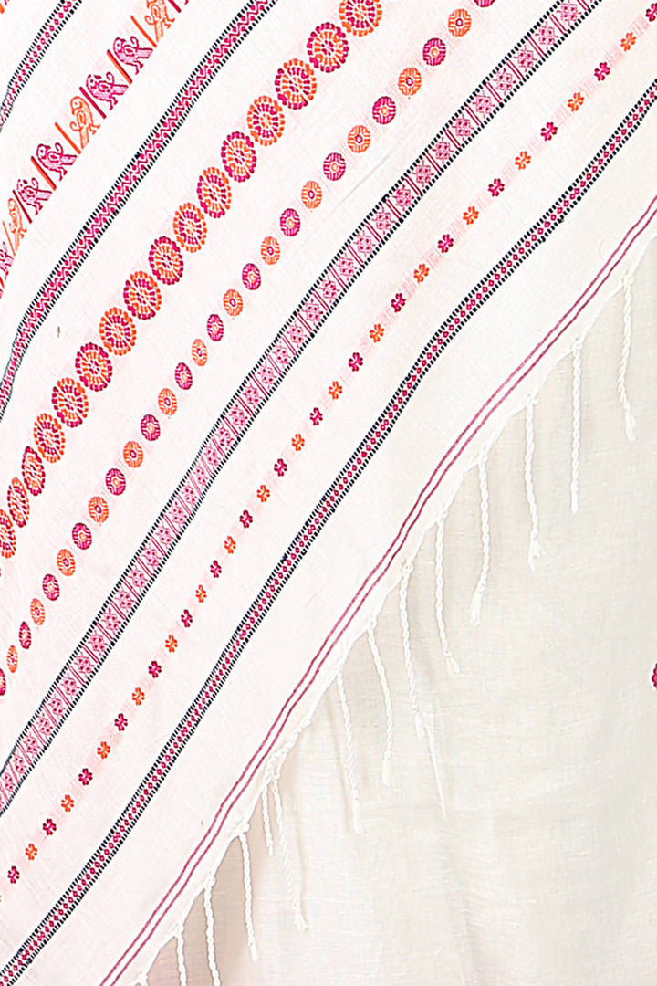 Handloom bengal white and red cotton saree