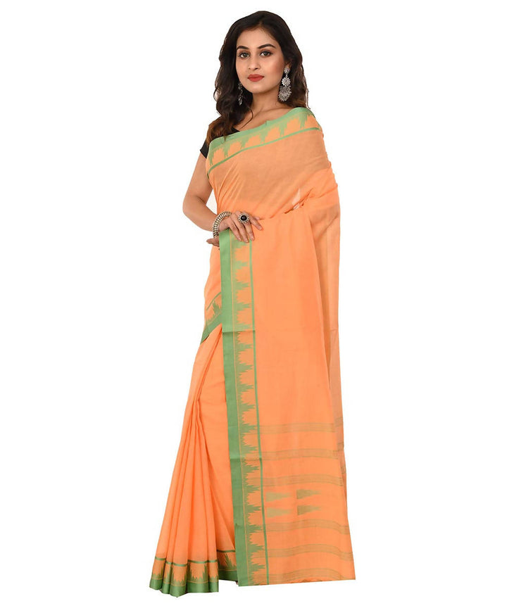 Bengal handloom orange shantipur cotton saree