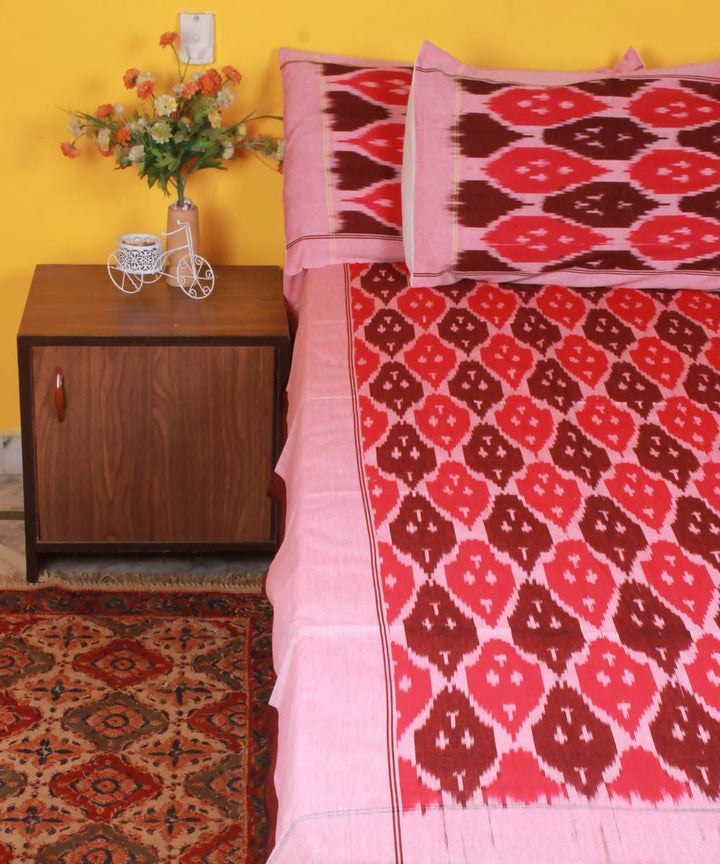 Pink and Brown Ikkat Cotton Bedsheet