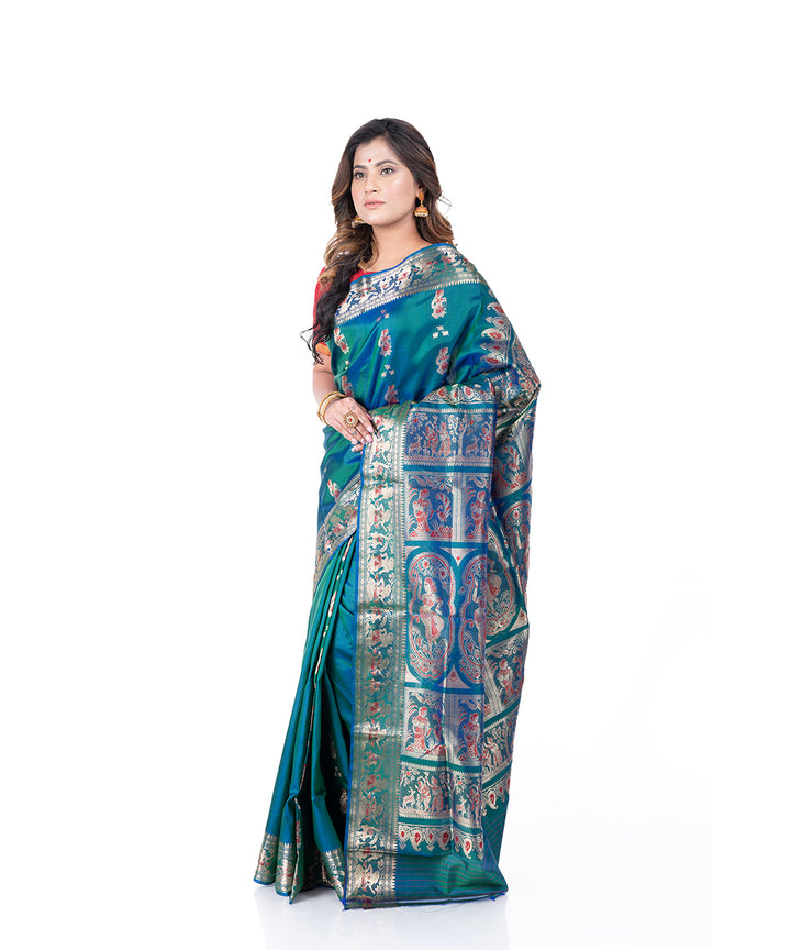 Cyan blue handwoven baluchari silk saree