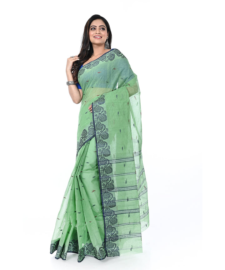 Light green handwoven cotton shantipuri saree