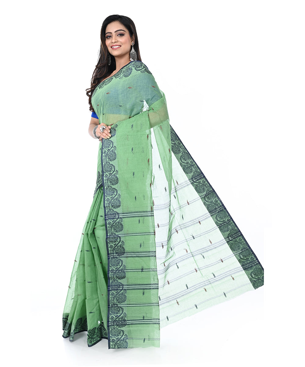 Light green handwoven cotton shantipuri saree