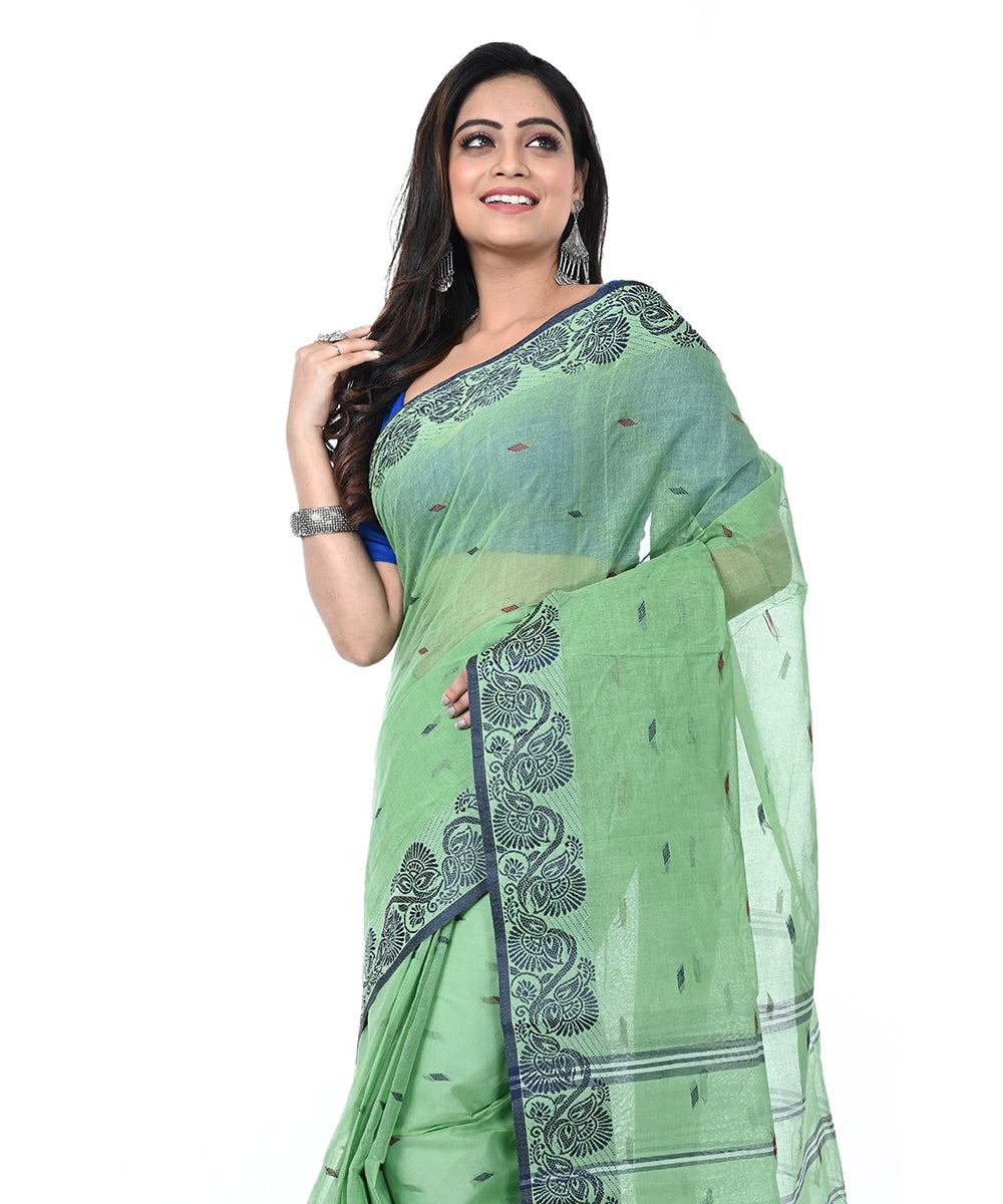 Light green handwoven cotton shantipuri saree