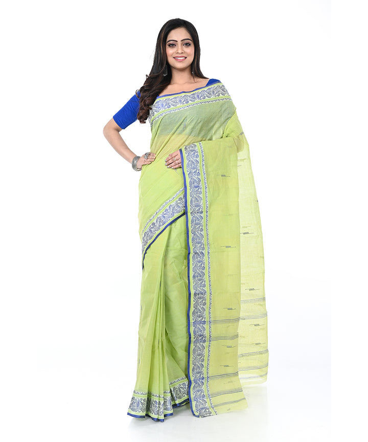 Lime green handloom cotton shantipuri saree