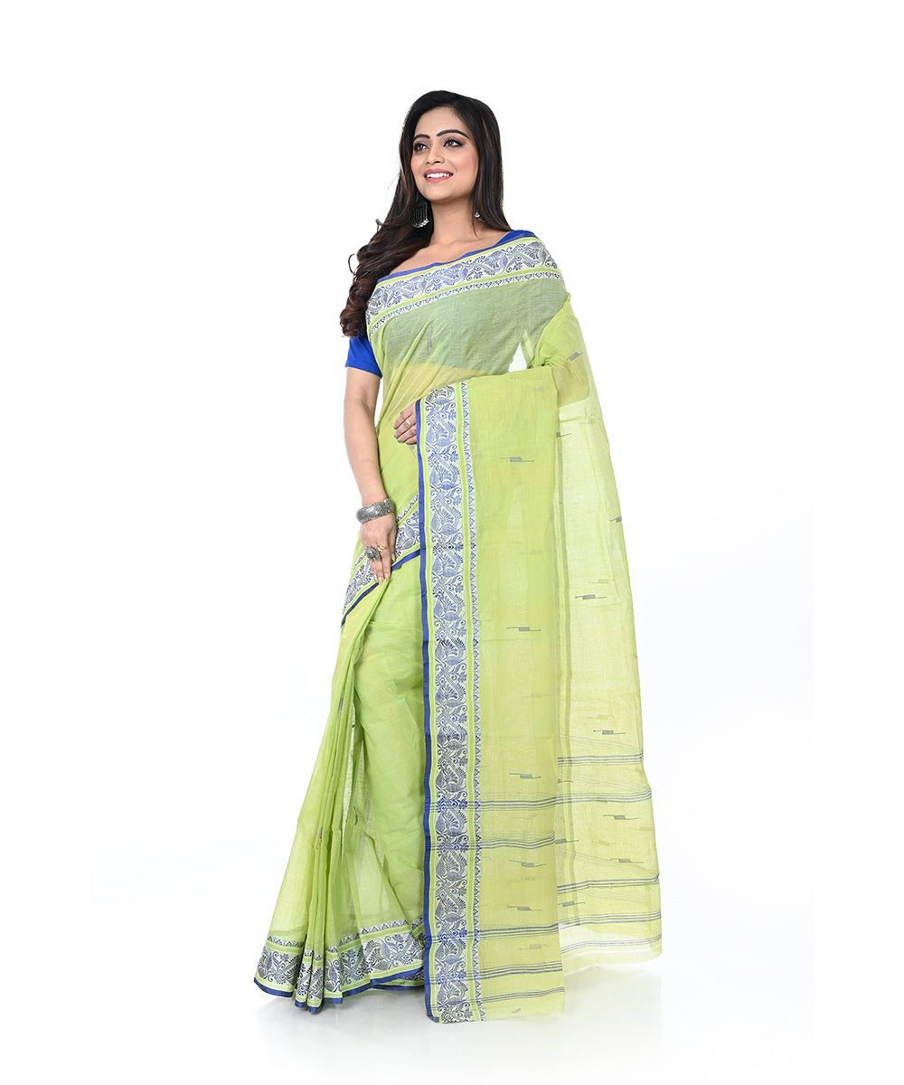 Lime green handloom cotton shantipuri saree