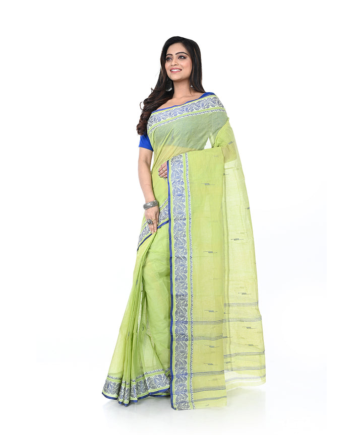 Lime green handloom cotton shantipuri saree