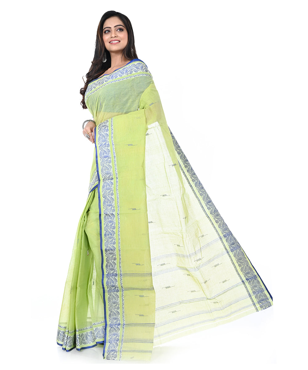 Lime green handloom cotton shantipuri saree