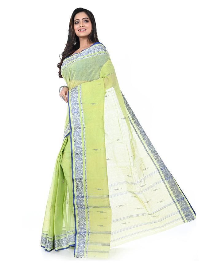 Lime green handloom cotton shantipuri saree