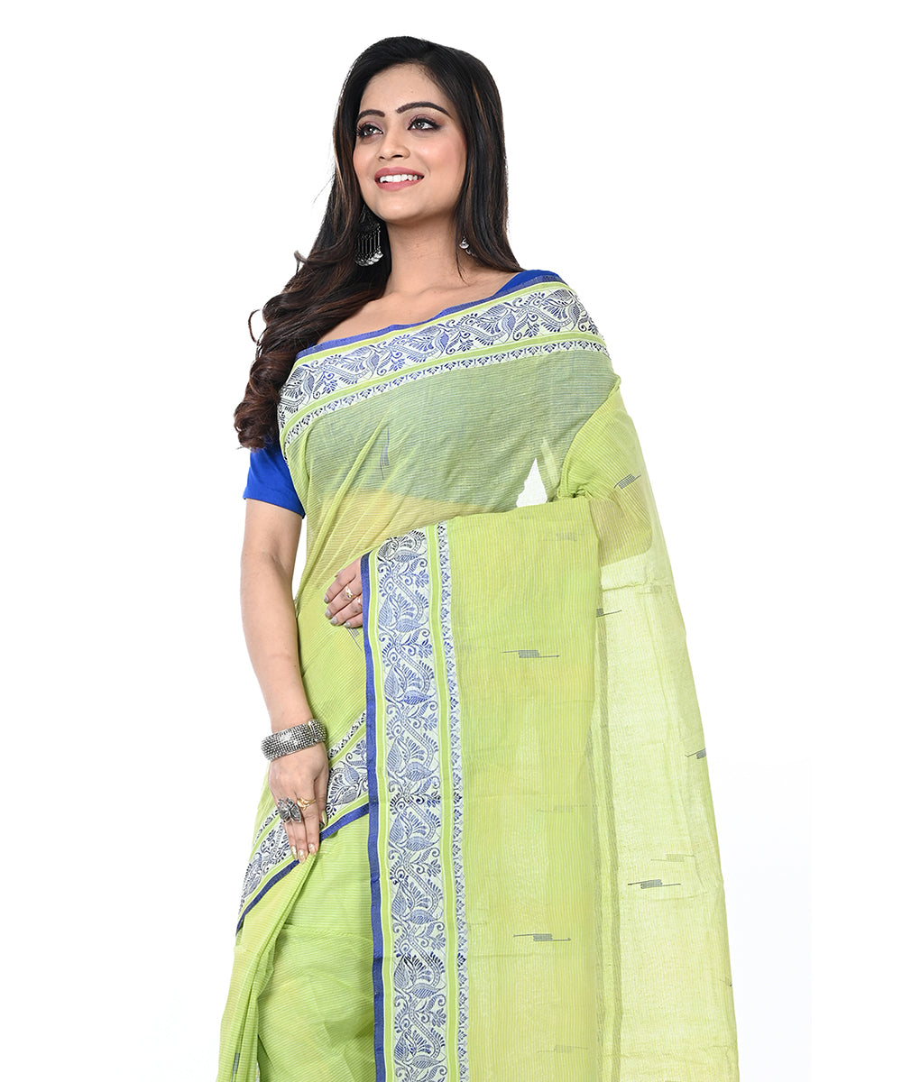 Lime green handloom cotton shantipuri saree