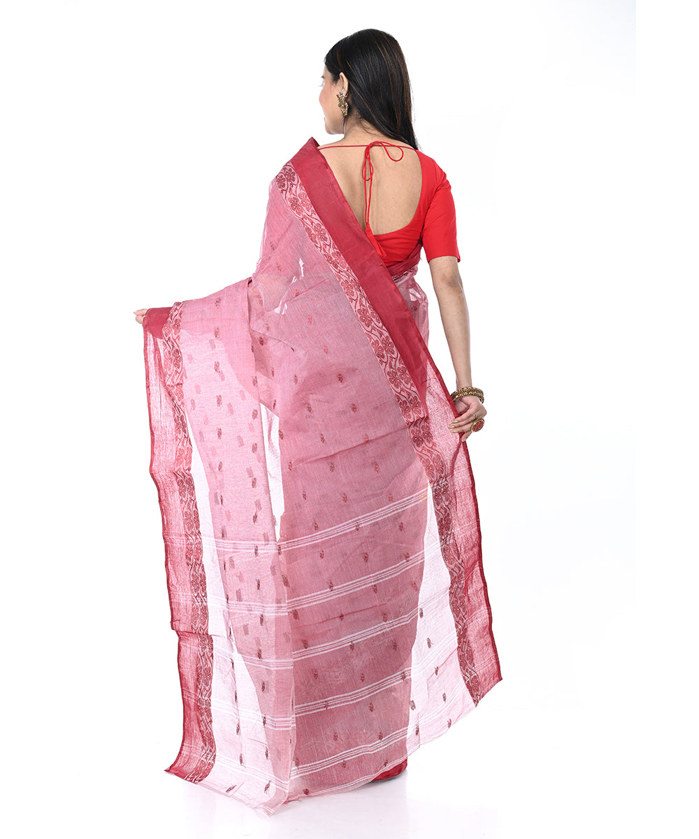 Red handwoven cotton shantipuri saree