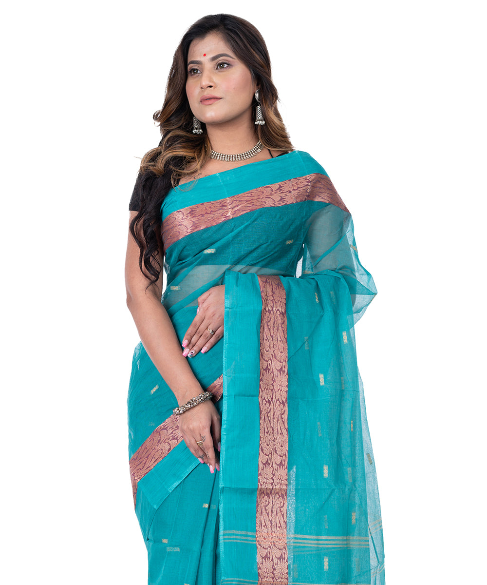 Sky blue handwoven tangail cotton saree