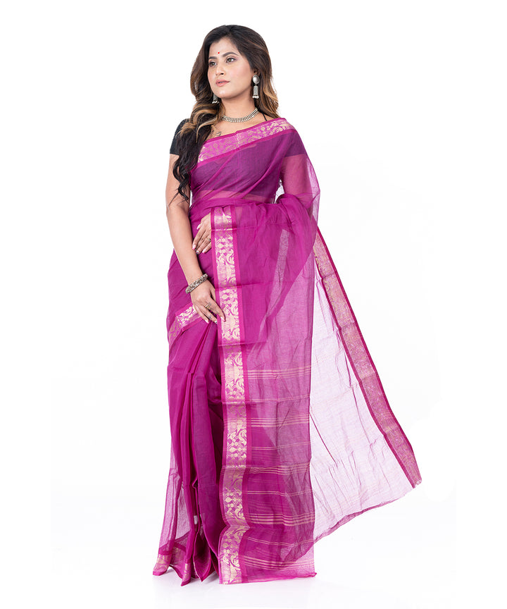 Purple pink handwoven tangail cotton saree