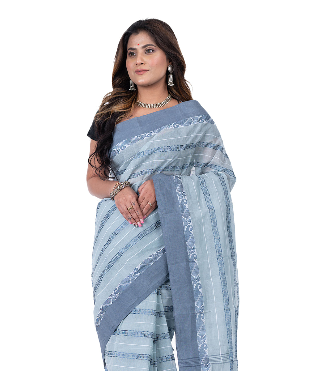 Grey handwoven shantipuri cotton saree