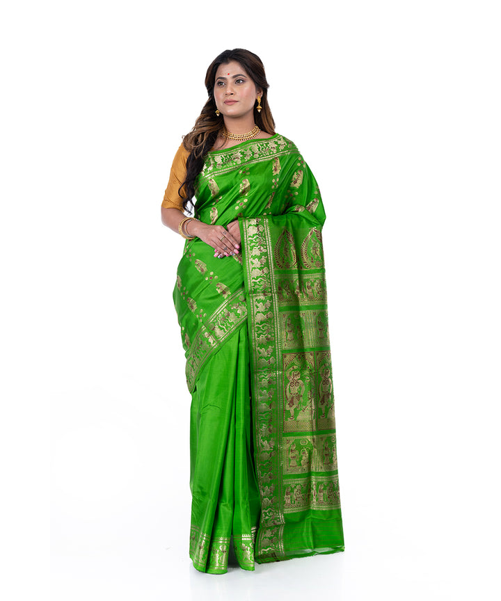 Light green handwoven baluchari silk saree