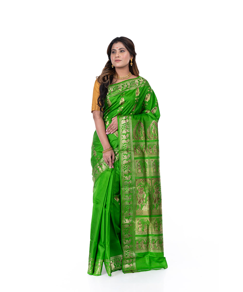 Light green handwoven baluchari silk saree