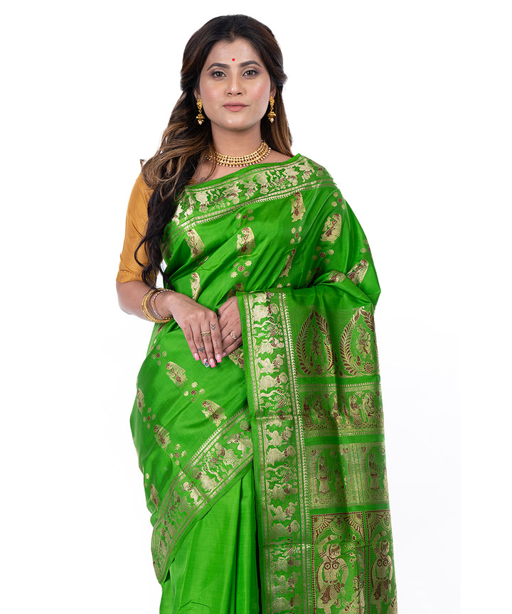 Light green handwoven baluchari silk saree