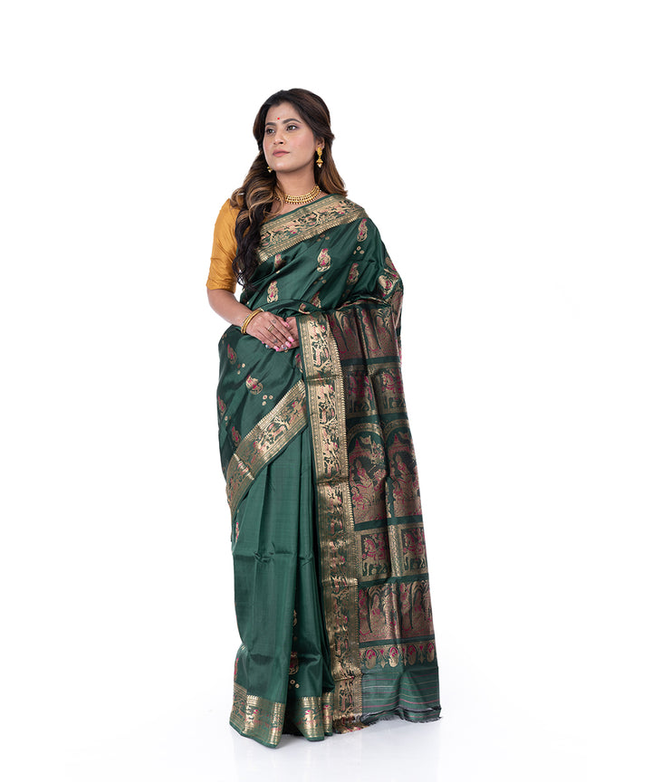 Dark green handwoven baluchari silk saree