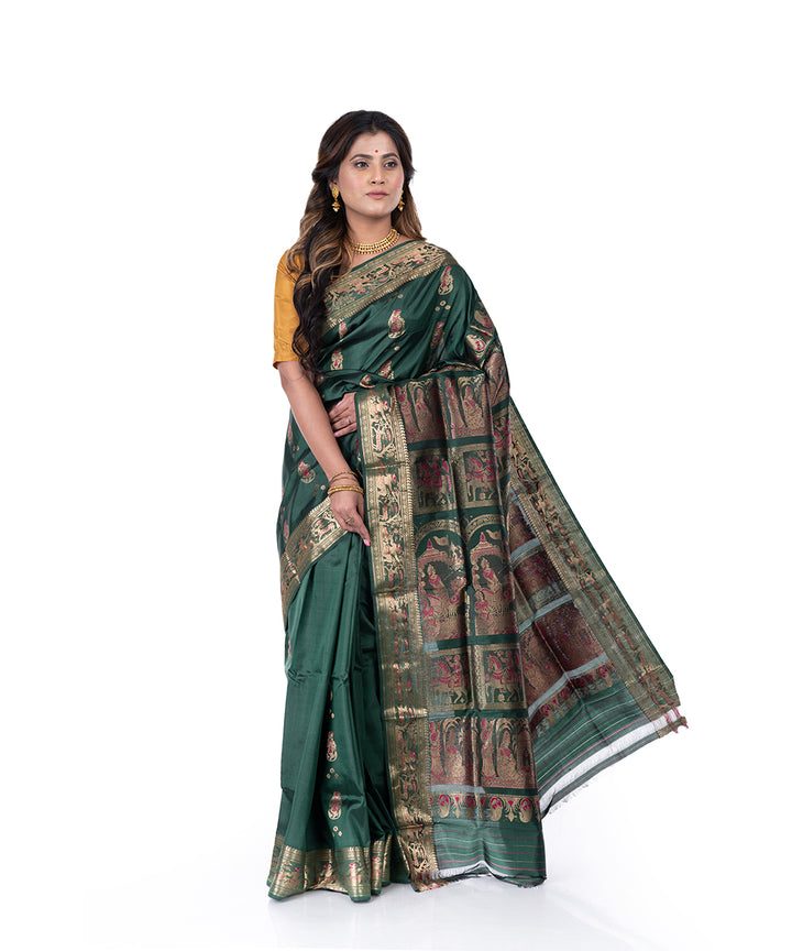 Dark green handwoven baluchari silk saree