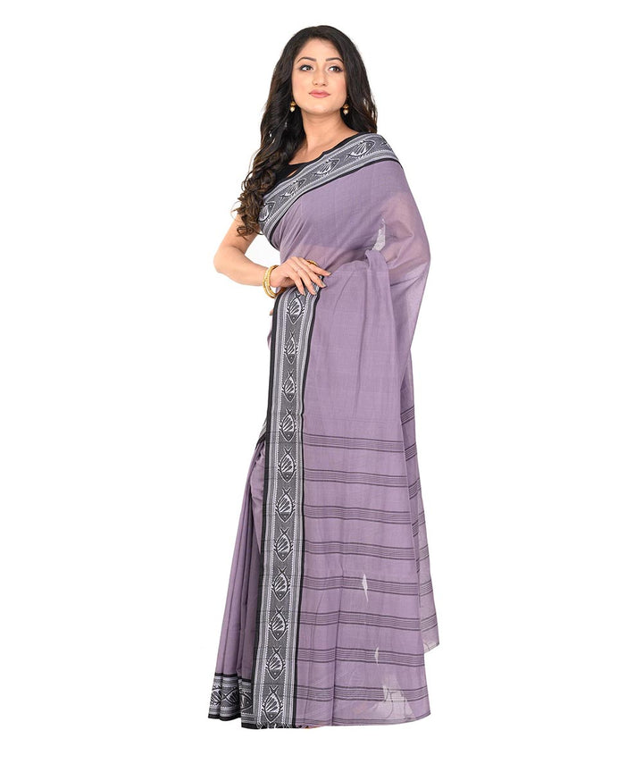 Purple black handwoven cotton tangail saree