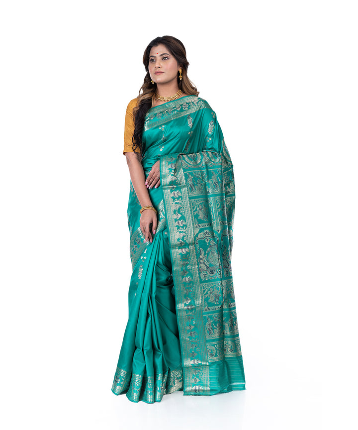 Cyan blue handloom baluchari silk saree