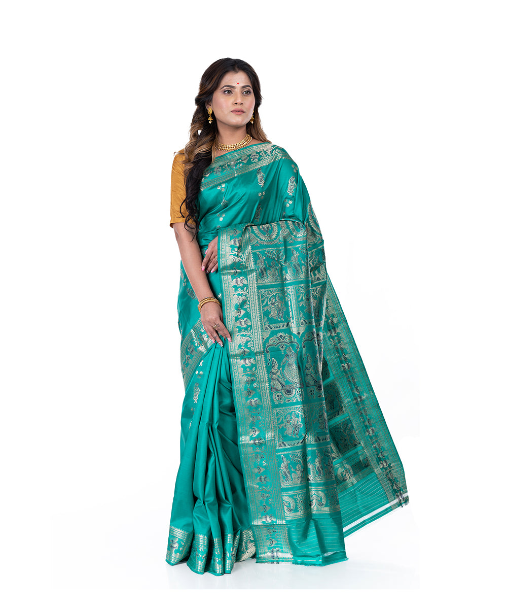 Cyan blue handloom baluchari silk saree