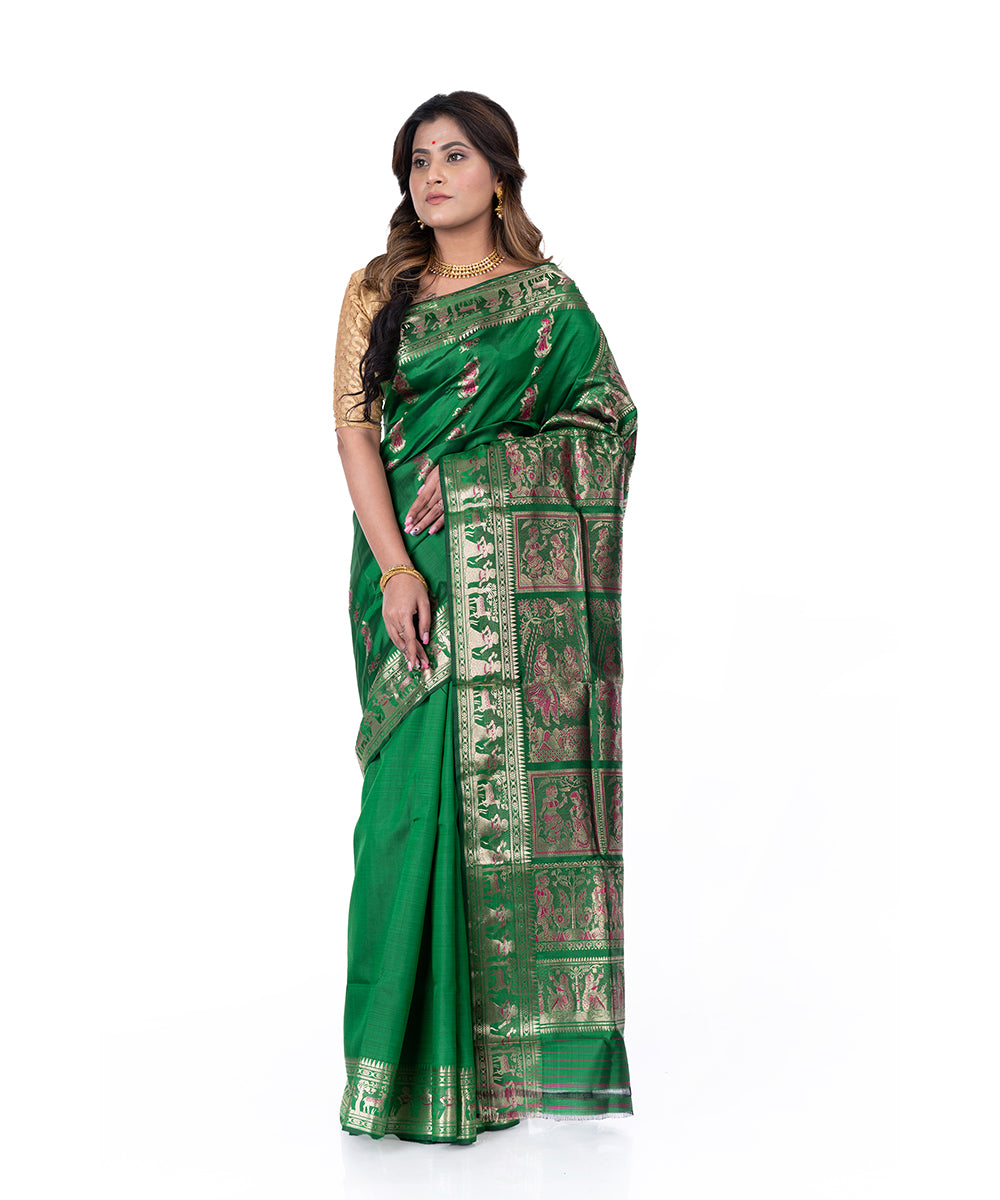 Dark green handloom baluchari silk saree